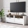 Meuble TV séjour blanc et bois style classique 2 portes Grado Promotion