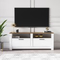 Meuble TV séjour blanc et bois style classique 2 portes Grado Catalogue