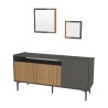 Buffet moderne de salon 150 cm noir avec portes en bois 2 miroirs Fleury Vente