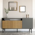 Buffet moderne de salon 150 cm noir avec portes en bois 2 miroirs Fleury Promotion