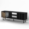 Meuble TV salon moderne 160 cm porte étagères blanc noir Kostan Catalogue