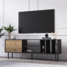 Meuble TV salon moderne 160 cm porte étagères blanc noir Kostan Modèle