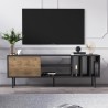 Meuble TV salon moderne 160 cm porte étagères blanc noir Kostan Offre