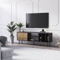 Meuble TV salon moderne 160 cm porte étagères blanc noir Kostan Caractéristiques