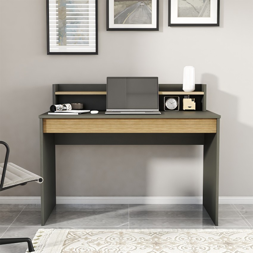 Bureau design moderne en bois noir avec bibliothèque 120cm Heaton Promotion