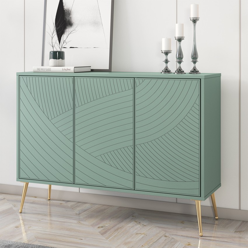 Buffet salon cuisine 120 cm design 3 portes pieds dorés Luke Promotion Buffet salon cuisine 120 cm design 3 portes pieds dorés Luke Promotion