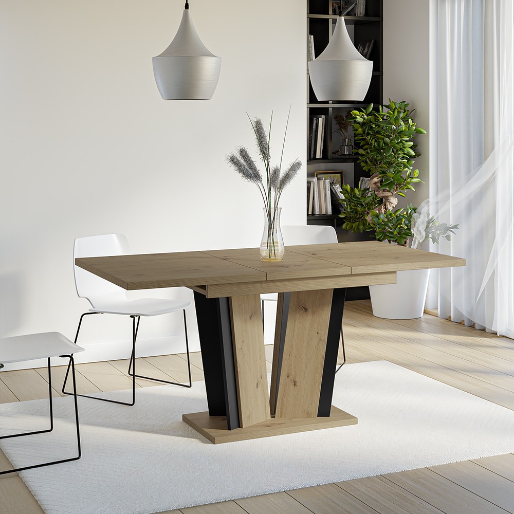 Table en bois extensible cuisine 120-160x80cm chêne noir Doha 2