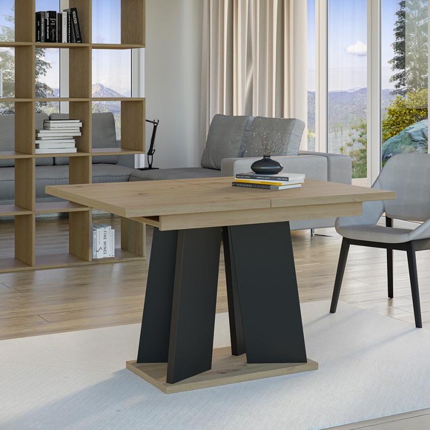 Table extensible de salon moderne 120-160x90 en bois chêne noir Mufo Promotion Table extensible de salon moderne 120-160x90 en bois chêne noir Mufo Promotion