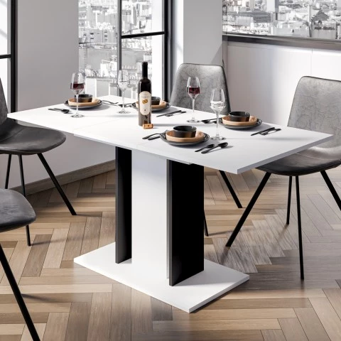 Table extensible gain de place blanc noir 100-140x60cm Wood Mini Blanc. Promotion