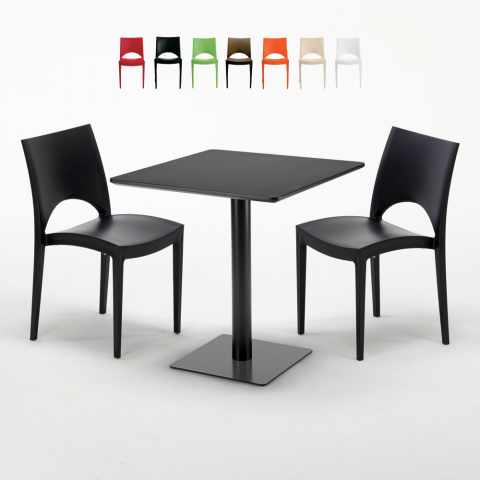 Table carrée noire 70x70 avec 2 chaises colorées Paris Kiwi