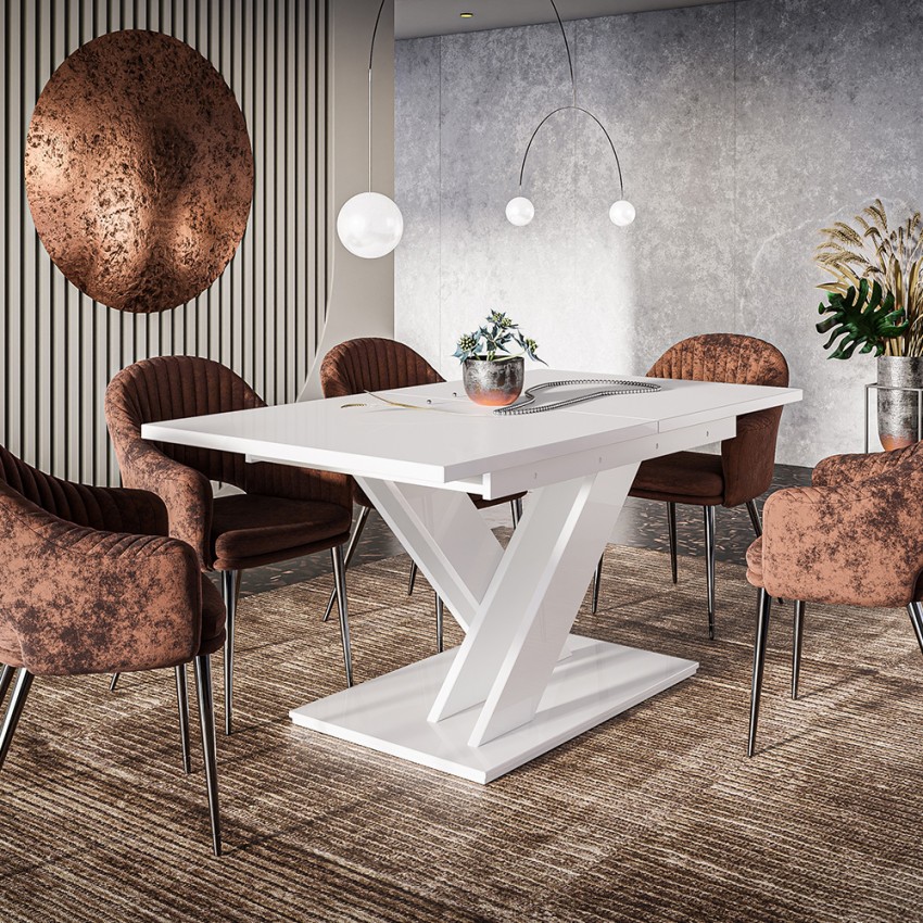 Table extensible 140-180x80 salle à manger moderne blanc 8 places Bronx Promotion Table extensible 140-180x80 salle à manger moderne blanc 8 places Bronx Promotion