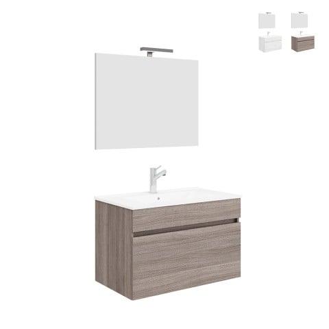 Meuble salle de bain suspendu lavabo  80 cm miroir lampe LED Bogota 80 Promotion