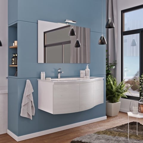 Meuble salle de bain blanc 100cm 3 portes lavabo miroir Onda 100 Promotion