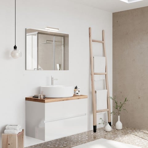 Meuble salle de bain suspendu blanc bois 80 cm avec lavabo City 80 Promotion