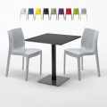 Table carrée noire 70x70 avec 2 chaises colorées Ice Kiwi Promotion