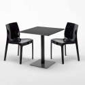 Table carrée noire 70x70 avec 2 chaises colorées Ice Kiwi 