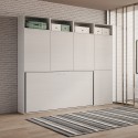 Lit simple escamotable horizontal avec matelas, armoire et bibliothèque Kando B Réductions