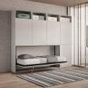 Lit simple escamotable horizontal avec matelas, armoire et bibliothèque Kando B Promotion