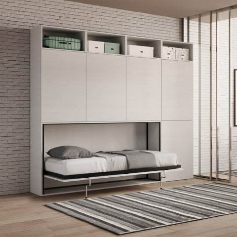 Lit simple escamotable horizontal avec matelas, armoire et bibliothèque Kando B Promotion