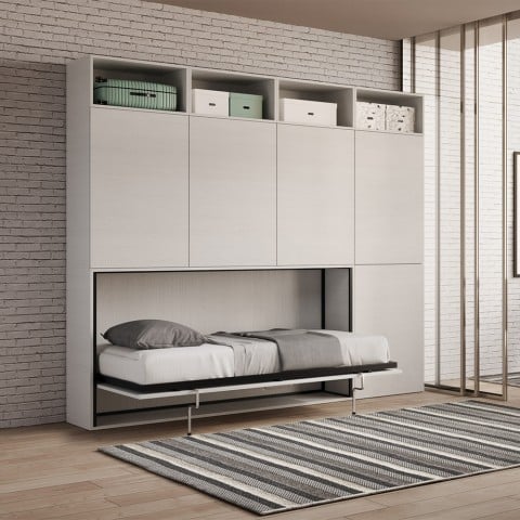 Lit simple escamotable horizontal matelas armoire bibliothèque Kando B Promotion