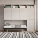Lit simple escamotable horizontal avec matelas, armoire et bibliothèque Kando B Remises