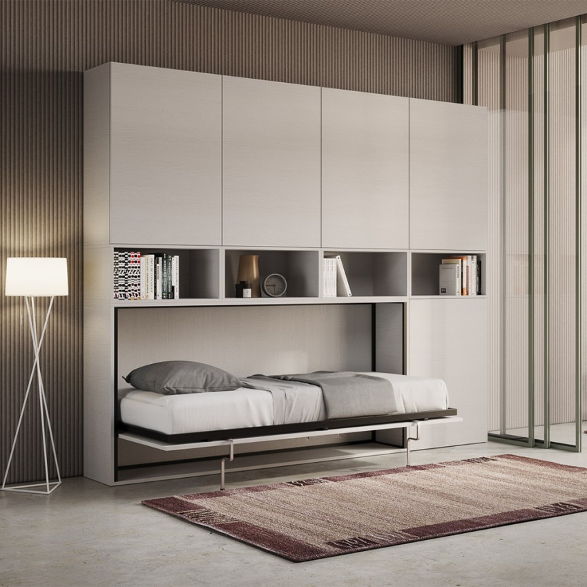 Lit escamotable gain de place horizontal matelas simple blanc Kando C Promotion Lit escamotable gain de place horizontal matelas simple blanc Kando C Promotion