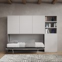 Lit escamotable simple horizontal avec bibliothèque blanc Kando F Remises