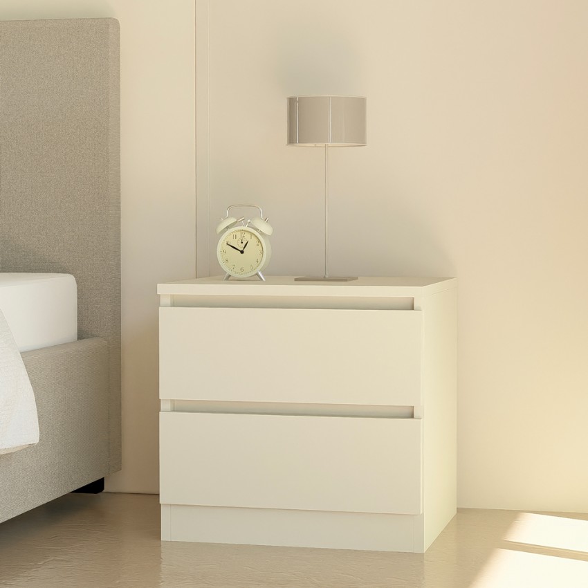 Table de chevet 2 tiroirs en bois blanc pour chambre à coucher moderne Harlene Promotion