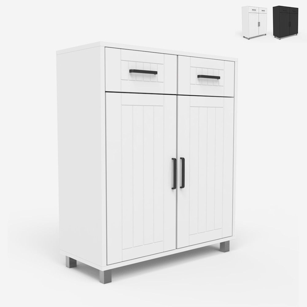 Meuble de salle de bain moderne polyvalent 2 portes 2 tiroirs 60cm Takari
