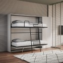 Lit superposé escamotable double blanc moderne avec armoire Kando H Promotion