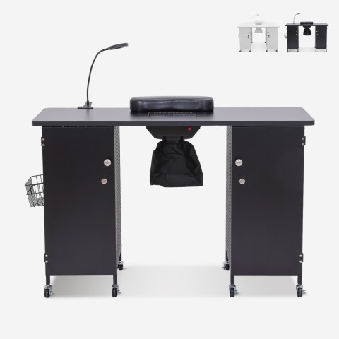 Table pour manucure avec roues aspirateur lampe blanc noir Talos Promotion