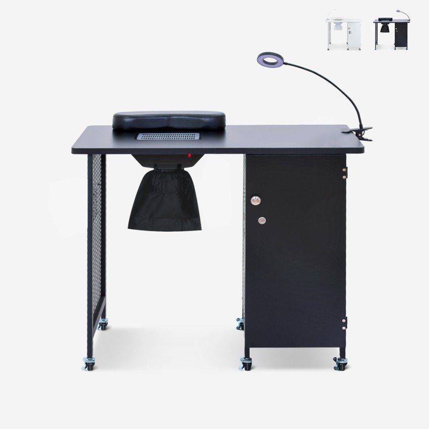 Table manucure esthéticienne aspirateur roues lampe blanc noir Klea Vente Table manucure esthéticienne aspirateur roues lampe blanc noir Klea Vente