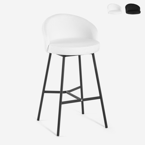 Tabouret haut bar cuisine design moderne velours métal noir Cincinnati Promotion