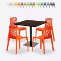 Ensemble Table Bois Métal Horeca 90x90cm 4 Chaises Design Empilables Dustin Restaurant Bar Promotion