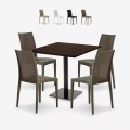Ensemble Table Bois 90x90cm Horeca et 4 Chaises Empilables Poly RotinBar Restaurant Café Barrett Promotion