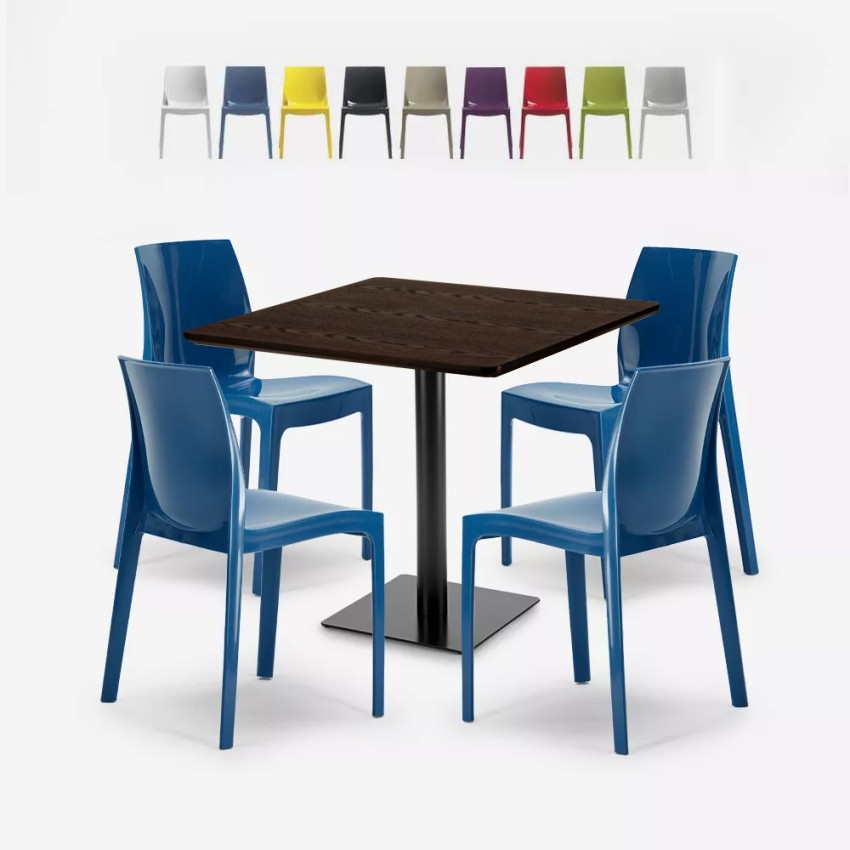 Ensemble Table Bois Métal 90x90cm Horeca et 4 Chaises Empilables Bar Restaurant Yanez Promotion Ensemble Table Bois Métal 90x90cm Horeca et 4 Chaises Empilables Bar Restaurant Yanez Promotion
