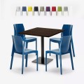 Ensemble Table Bois Métal 90x90cm Horeca et 4 Chaises Empilables Bar Restaurant Yanez Promotion