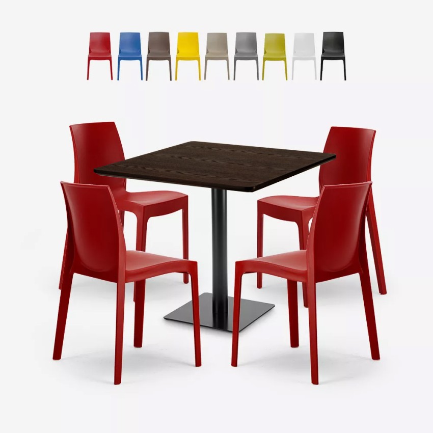 Ensemble 1 Table Horeca 90x90cm et 4 Chaises Empilables Restaurant Bar Cuisine Jasper Promotion