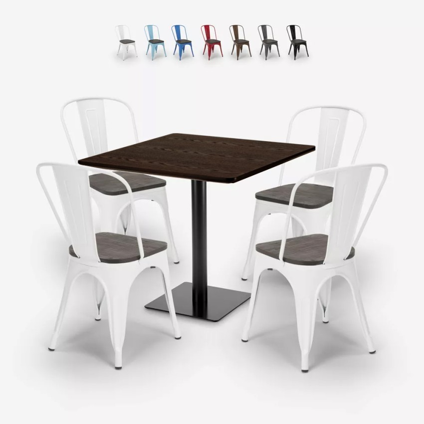 ensemble table bois métal horeca 90x90cm bar 4 chaises de style edgar Réductions