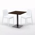 Table Carrée 70x70 Effet Bois avec 2 Chaises Colorées Ice Melon 
