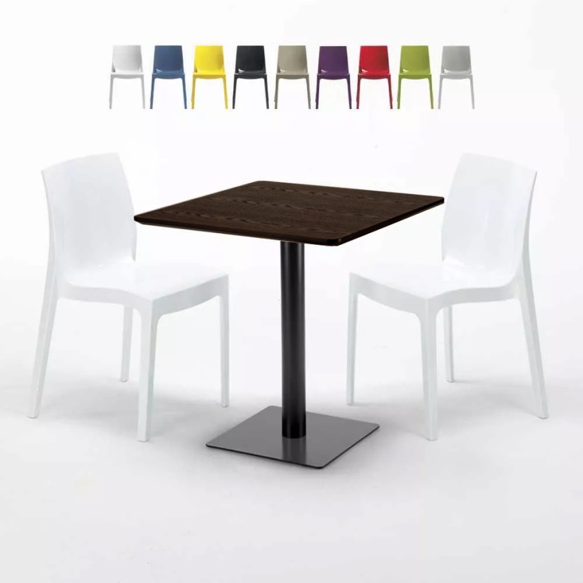 Table Carrée 70x70 Effet Bois avec 2 Chaises Colorées Ice Melon Offre