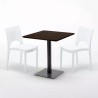 Table carrée 70x70 plateau effet bois avec 2 chaises colorées Paris Melon 