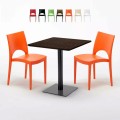 Table carrée 70x70 plateau effet bois avec 2 chaises colorées Paris Melon Promotion