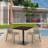 Table carrée 70x70 plateau effet bois avec 2 chaises colorées Gruvyer Melon 