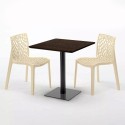 Table carrée 70x70 plateau effet bois avec 2 chaises colorées Gruvyer Melon 