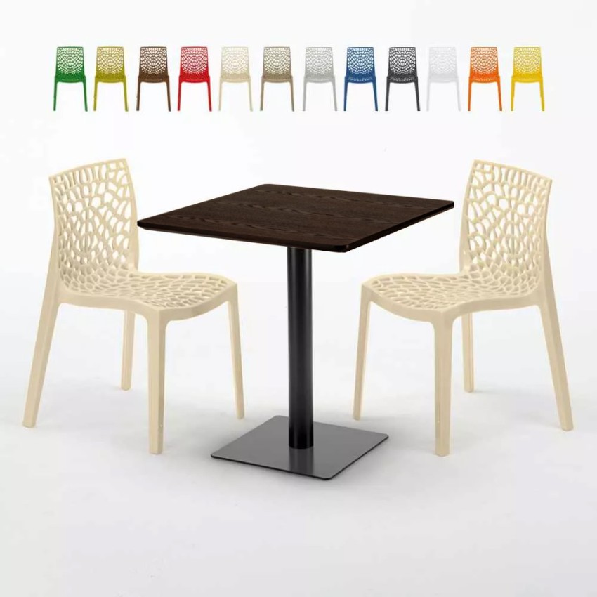 Table carrée 70x70 plateau effet bois avec 2 chaises colorées Gruvyer Melon Réductions Table carrée 70x70 plateau effet bois avec 2 chaises colorées Gruvyer Melon Réductions