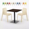 Table carrée 70x70 plateau effet bois avec 2 chaises colorées Gruvyer Melon Réductions