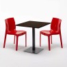 Table carrée 60x60 pied noir et plateau bois avec 2 chaises colorées Ice Kiss 