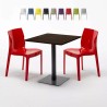 Table carrée 60x60 pied noir et plateau bois avec 2 chaises colorées Ice Kiss Caractéristiques