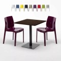 Table carrée 60x60 pied noir et plateau bois avec 2 chaises colorées Ice Kiss Promotion